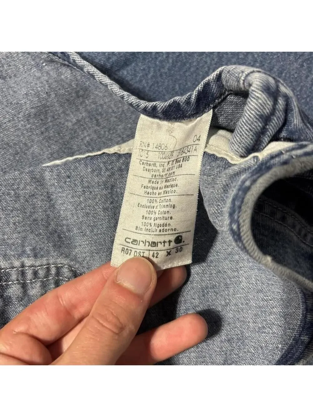 Vintage Y2K Carhartt Denim Bib Overalls Distressed Blue Mens 42x30